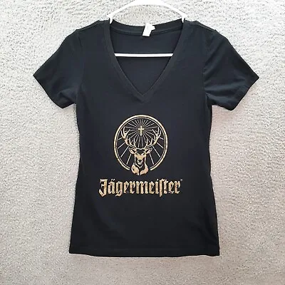 Buy Jagermeister Shirt Womens Small Black Short Sleeve V Neck Party Bar Beach Pool • 9.76£