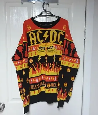 Buy ACDC Hells Bells Christmas Knit Pullover Jumper Red Black White Yellow Men's 3XL • 80.79£