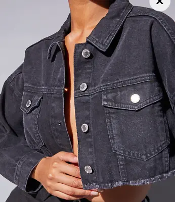 Buy Raw Edge Ladies Black Cropped Denim Jacket • 14.99£