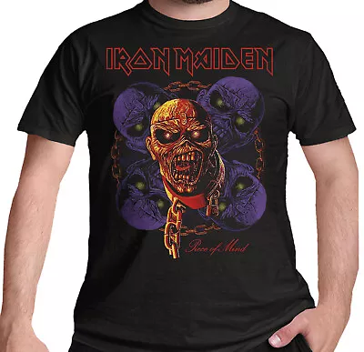 Buy Iron Maiden T Shirt Piece Of Mind Multi Eddie Head Logo New Official Unisex Blck • 15.45£
