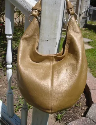 Buy HOBO INTERNATIONAL Metallic Gold Leather Bucket Handbag Tote Shoulder Boho Large • 33.14£