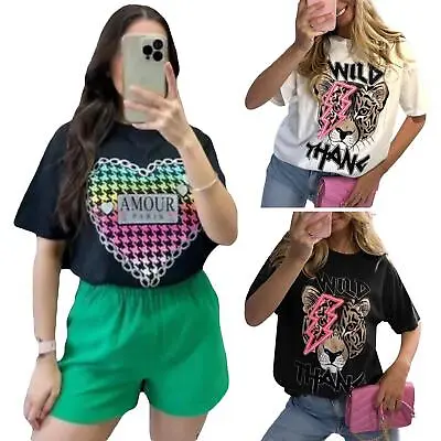 Buy Ladies T-Shirt Women Heart Amour Multi Styles Print Short Sleeve Top Tee  XS-XL • 7.49£