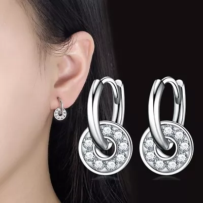 Buy Crystal Huggie Hoop Earrings 925 Sterling Silver Women Girls Jewellery UK • 2.99£