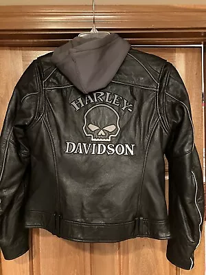 Buy Harley Davidson Willie G Reflective Skull Leather Jacket HOODY 98152-09VW Sz Med • 297.67£
