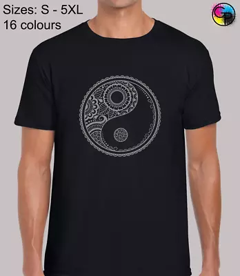 Buy Yin Yang Mandala Mens T Shirt Cool Yoga Peace Namaste Buddhism Lotus Fashion • 9.48£