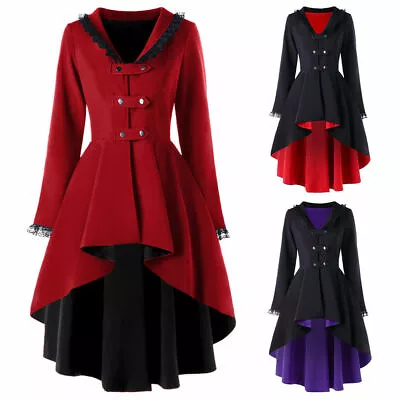Buy Women Steampunk Lace Gothic High Low Gothic Victorian Medieval Jacket Coat • 48.47£