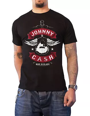 Buy Johnny Cash T Shirt Winged Guitar Man In Black Logo New Official Mens Black • 16.95£