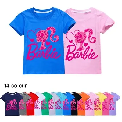 Buy Kids Girls Barbi Casual Short Sleeve T-shirt Cotton Tshirt Summer Top 2-14Y UK • 7.12£
