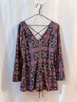 Buy Women’s Forever 21 Pink Blue Multicolor Paisley Long Sleeve Romper US Size S • 14.48£