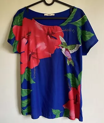 Buy Oasis Hummingbird And Flower Blue Top Oversized XS • 5£