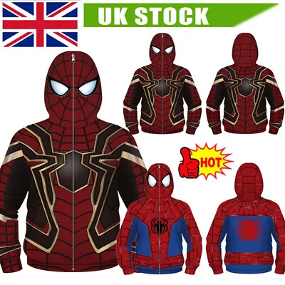 Buy Kids Iron Man Spiderman Hoodie Digital Printing Full Zip Sweatshirt Jacket Coat✅ • 18.32£