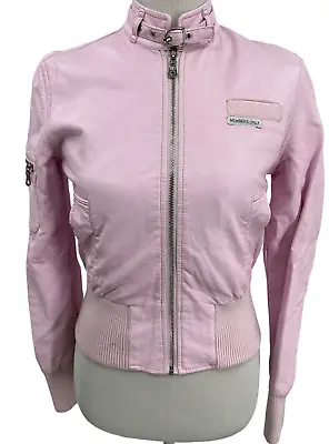 Buy Vtg Members Only Pink Faux Leather Collarless Jacket Barbiecore Womens Size XS • 65.54£