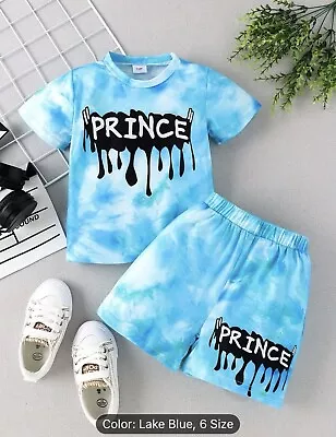 Buy Childrens Blue Boys Kids “Prince” T-shirt & Shorts Set Spring Summer 4-5 Years  • 8£