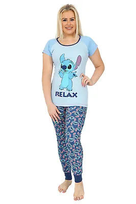 Buy Disney Lilo And Stitch Relax Light Blue Long Ladies Pyjamas • 19.99£