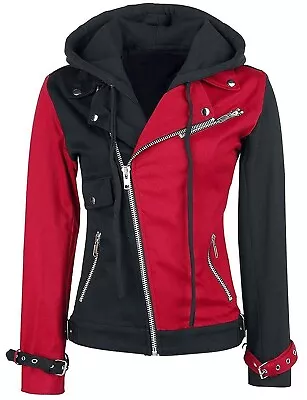 Buy Women's Harley Quinn Psychotic Red & Black Biker Cotton Hoodie Biker Slim Jacket • 65.31£