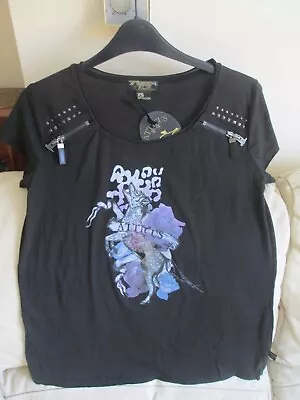 Buy **NEW WITH TAGS** ATTICUS Black T-Shirt Punk Top With Decorative Zips - Size XS • 4£