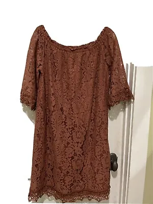 Buy NEW BOUTIQUE SYMPHONY + Embroidered Lace Shift Dress Rust Brown Size 1XL Plus • 28.94£