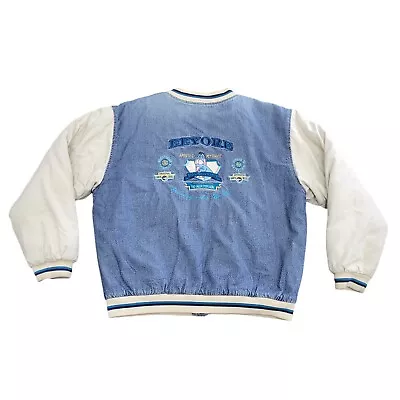 Buy Vintage Eeyore Varsity Denim Bomber Jacket 90s Disney Store Size Medium • 37.84£