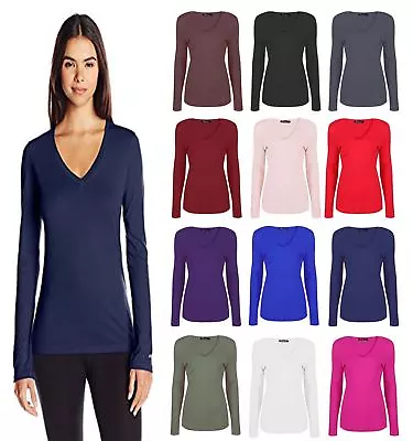 Buy Womens Long Sleeve V-Neck Causal T-shirt Top  New Ladies T-shirt Size UK 8-26  • 5.95£