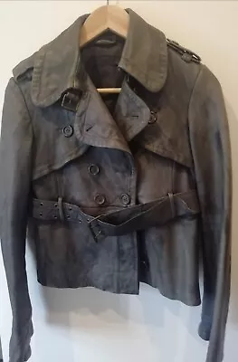 Buy Allsaints Washed Black Leather Jacket Mini Mac Zophia  10 70s 90s Vibe • 29.99£