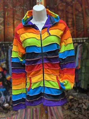 Buy Ladies Rainbow Hippy Boho Alternative Festival Hoodie Jacket 12-14 Pixie Hood • 33£