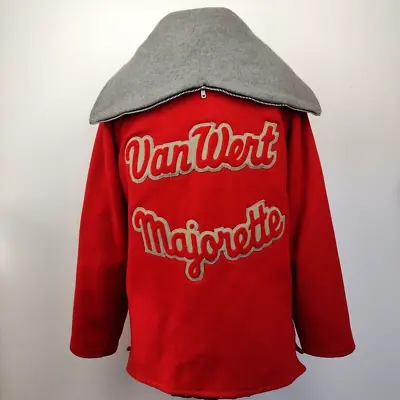 Buy Vintage Fordham Felt Works Wool Cheerleader Majorette Jacket Red Ideal Zip Hood • 66.12£