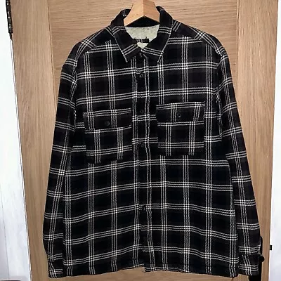 Buy H&M Flannel Over Shirt Sherpa Lined Plaid Lumberjack Jacket Dark Grey Men’s L • 12£