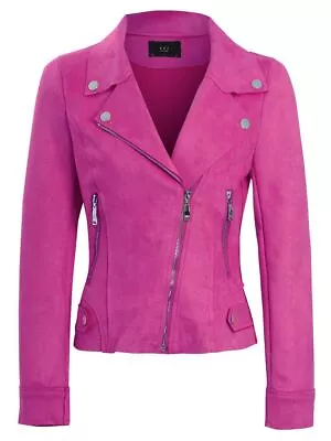 Buy Womens Faux Suede Biker Jacket Pale Blue Cobalt Black Coat Size 8 10 14 16 New • 34.95£