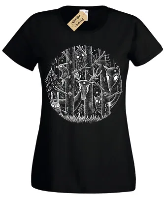 Buy Dark Forest T-Shirt Womens Fantasy Gothic Alice Woodland Goth Tim Burton Magical • 12.95£
