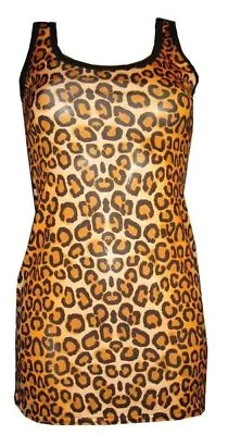 Buy New Orginal Leopard Look Animal Print Long Vest Top Summer Dress Goth Punk Emo • 18.69£