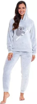 Buy Ladies Snuggle Fleece Hooded Pyjama Set With Cute Koala • 10.99£