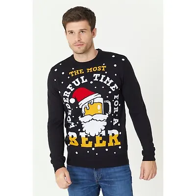 Buy Studio Mens Wonderful Beer Christmas Jumper Sweater Pullover Top Black • 19.99£