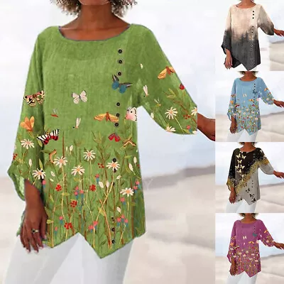 Buy Plus Size 20 Women Floral Boho Tunic Tops Casual Loose 3/4 Sleeve T-Shirt Blouse • 12.79£