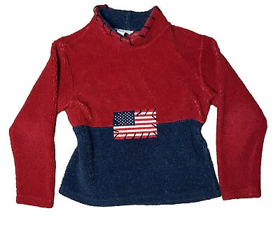 Buy Vintage Real Comfort Women’s American Flag Fleece Pullover Size S Red And Blue • 24.13£