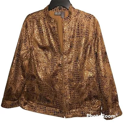 Buy ADDITIONS By CHICO’S Gold Flecked Jacket Zip Up Vanity Size 2 Sz Large • 26.52£