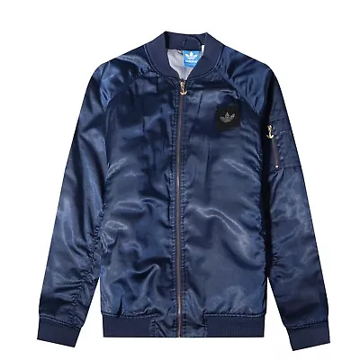 Buy Adidas Originals Padded Bomber Jacket L Blue Men's Wet Look Outdoor Jacket • 39.99£