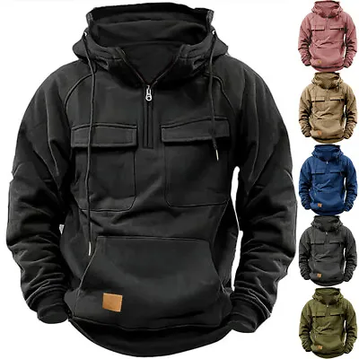 Buy Mens Cargo Combat Hoodie Long Sleeve Half Zip Sport Army Tactical Sweatshirt Top • 22.57£