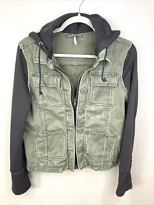 Buy Free People Denim Army Jacket Hood Small Boho Fashion • 28.94£