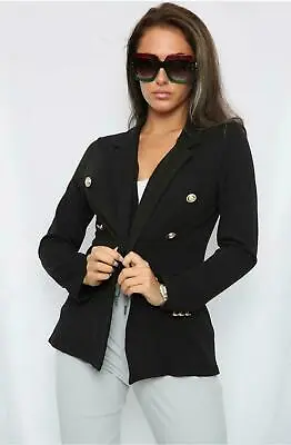 Buy New Ladies Gold Button Stretch Military Style Double Breasted Blazer Jacket UK • 16.99£