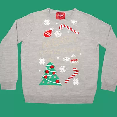 Buy Christmas Jumper Adults MEDIUM Festive Novelty Lightweight Candy Cane Sweater • 10.95£