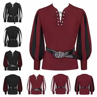 Buy Mens Long Sleeve Vampire Renaissance Mercenary Cosplay Costume Medieval Tops • 16.80£