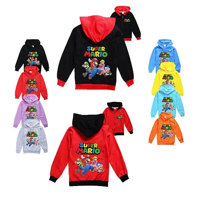 Buy Boys Girls Super Mario Hoodies Jacket Kids Sweatshirt T-Shirt Age 3-13 Years • 10.79£