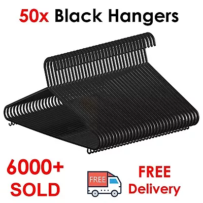 Buy 50 X Adult Black Coat Hangers Hanger CoatHanger Strong Plastic Clothes Trousers • 7.30£
