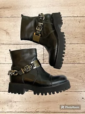 Buy Massimo Santini Riding Boots With Chains Size 37 Black Goth Grunge Biker Rock • 72.39£