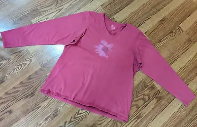 Buy Life Is Good Plus Classic Fit Tee Long Sleeves V-neck Deep Pink Flower XXL Euc • 14.17£