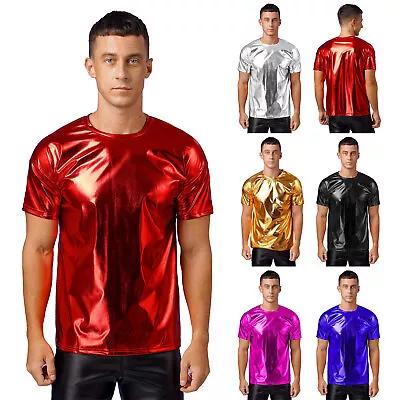 Buy Mens Top Jazz T-shirts Holiday Clubwear 70s Tee Shiny Undershirt Metallic Rave • 10.79£