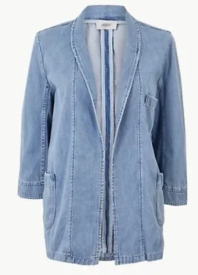Buy M&s Marks & Spencer Per Una Patch Pocket Denim Kimono Jacket Size Uk 8 - New • 18.98£