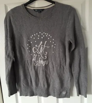 Buy CREW CLOTHING Grey White Embroider LET IT SNOW Christmas Party Jumper Size UK 12 • 4.95£
