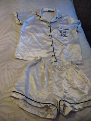 Buy Ladies White Colour  & Black Bride To Be Pyjama Set Size 10 • 1.99£