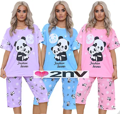 Buy Ladies Pyjama Set Panda Animal Print Short Sleeve Capri Leg Lounge Teddy PJ Set. • 12.95£